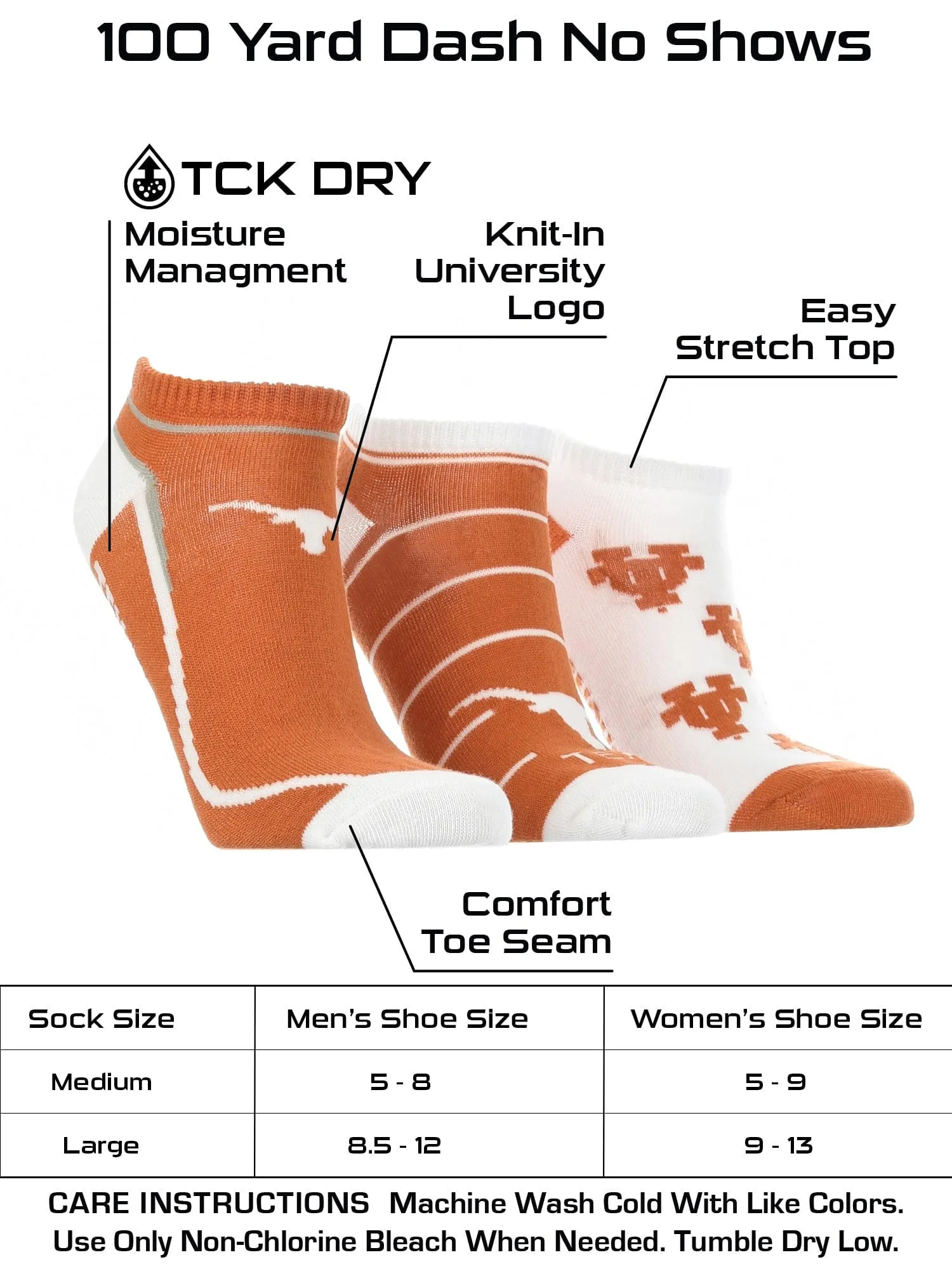 Texas Longhorns No Show Socks Full Field 3 Pack