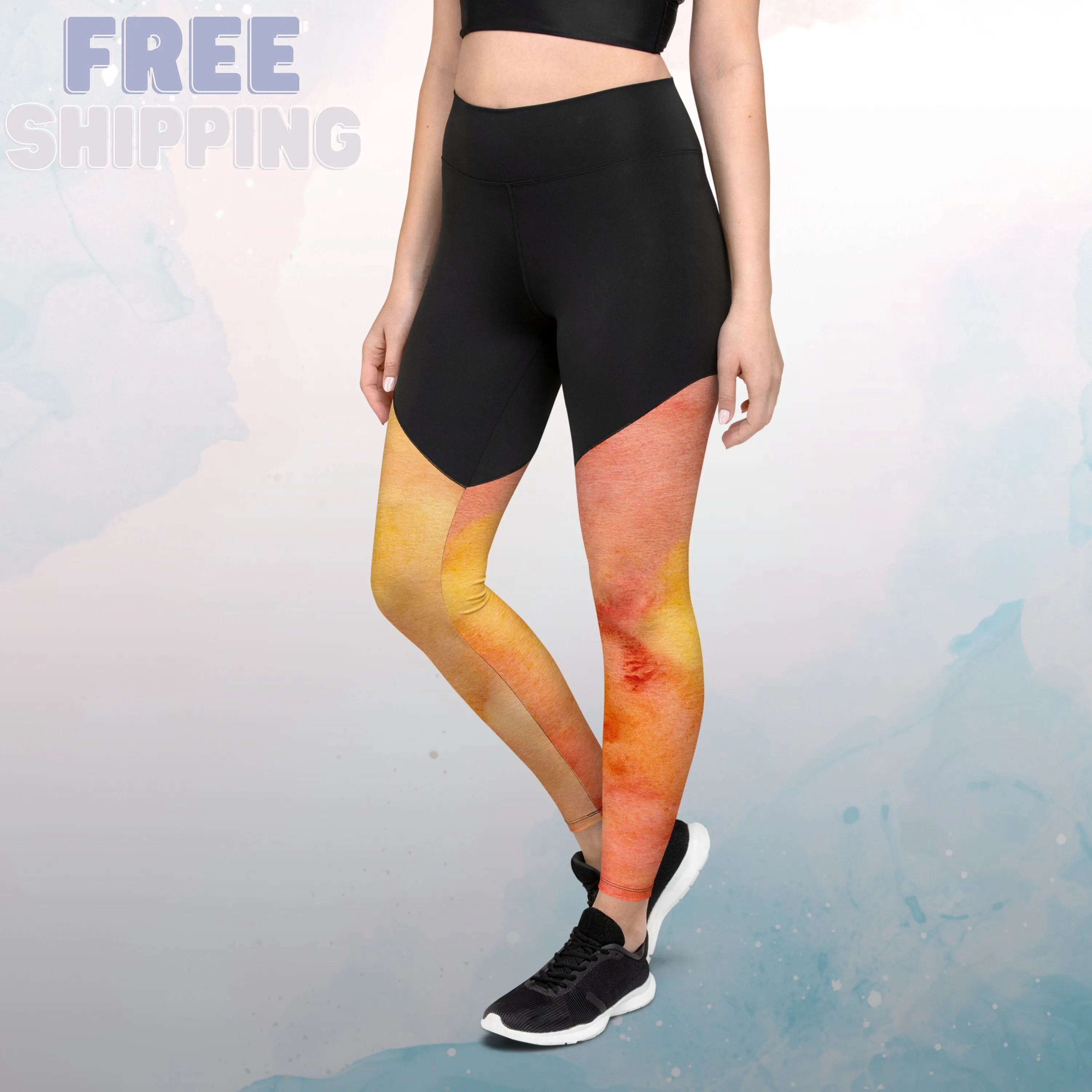 Tie Dye Print Fire Colors Womens Compression Sports Leggings Gym Gift