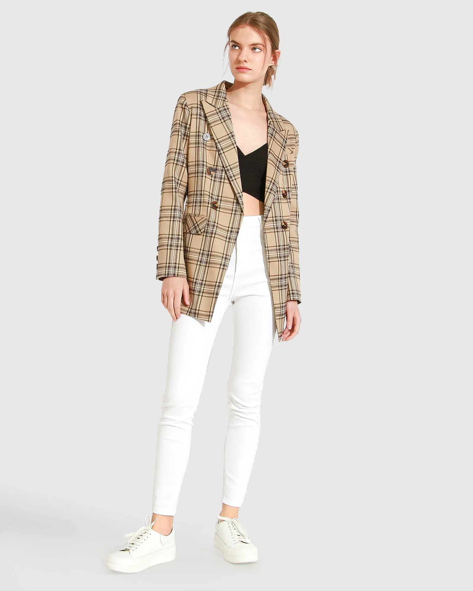 Too Cool For Work Plaid Blazer - Camel