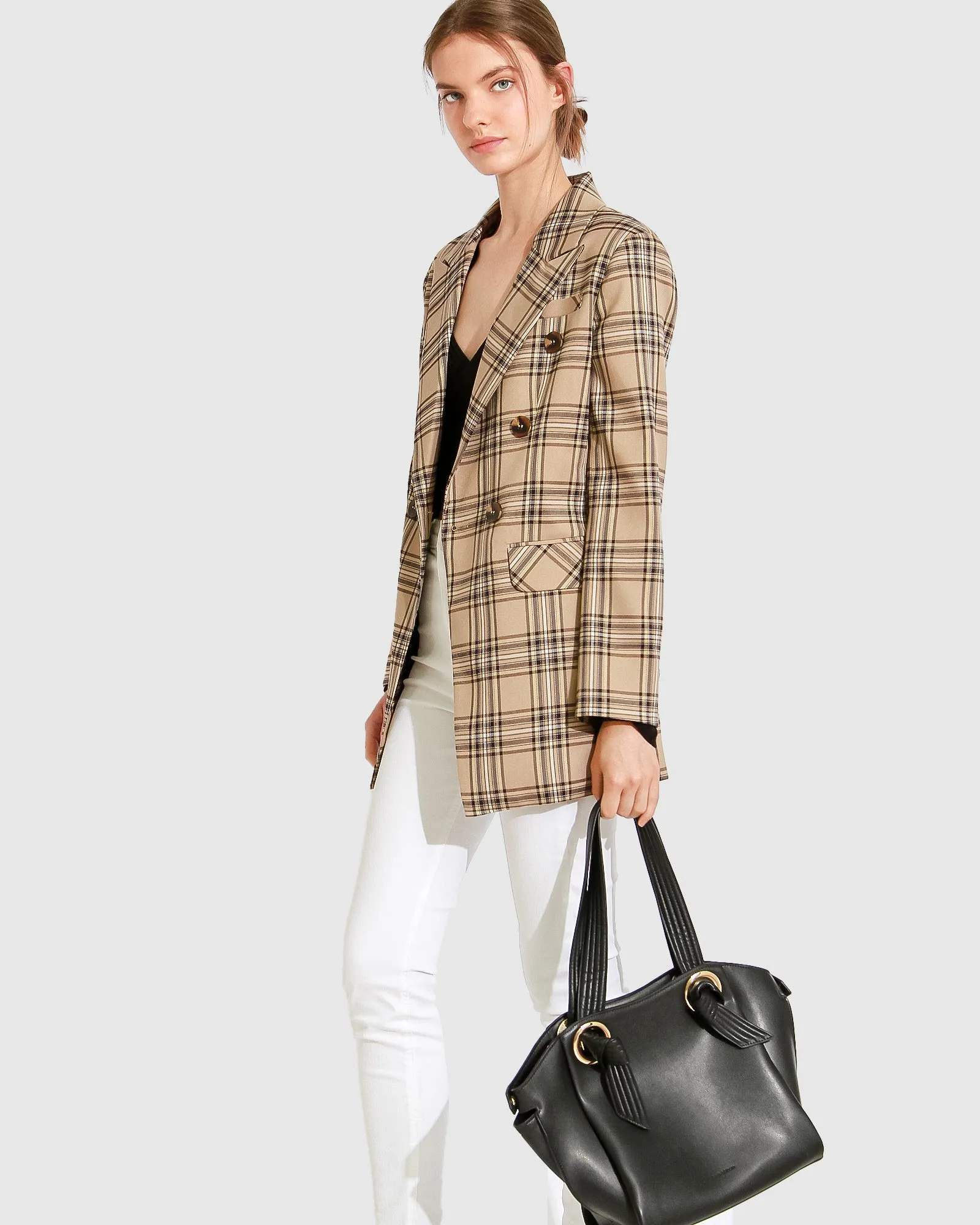 Too Cool For Work Plaid Blazer - Camel