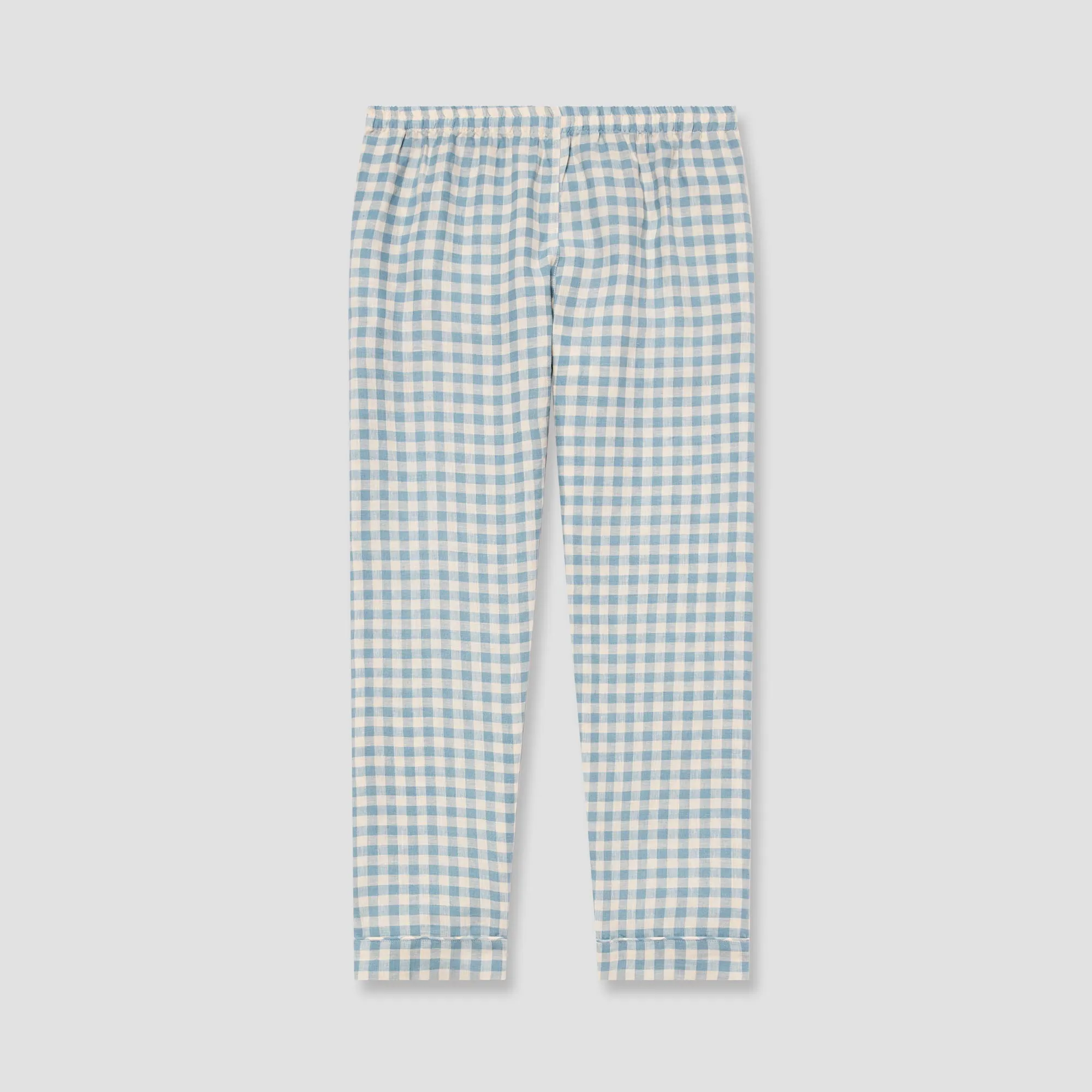 Warm Blue Gingham Linen Pyjama Trouser Set