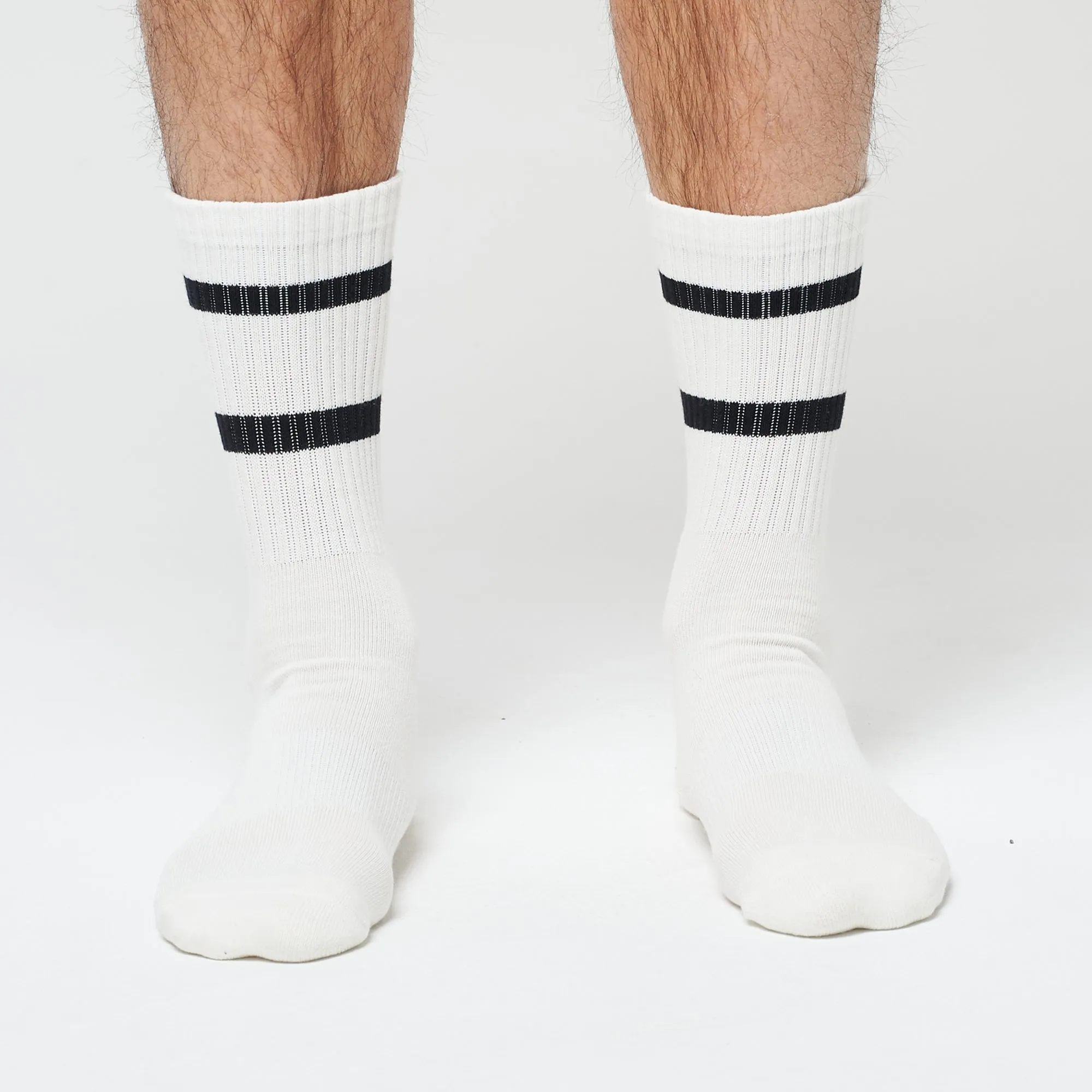 White Black Stripe Crew - 3 Pack